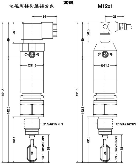 Ring-21緊湊型音叉液位開關(guān)尺寸圖（高溫）