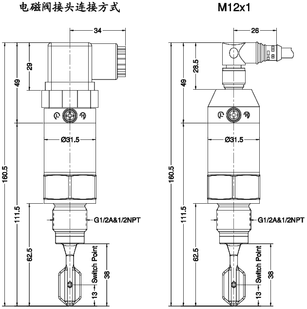 Ring-21緊湊型音叉液位開關(guān)尺寸圖（常溫）