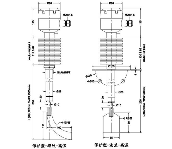 Spin-11P保護(hù)型阻旋料位開關(guān)尺寸圖